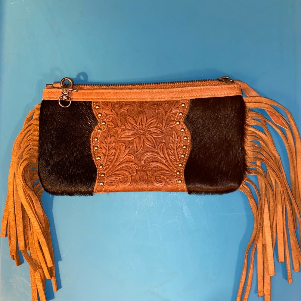 Cowhide Leather Fringe Clutch